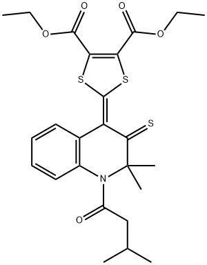 diethyl 2-(2,2-dimethyl-1-(3-methylbutanoyl)-3-thioxo-2,3-dihydroquinolin-4(1H)-ylidene)-1,3-dithiole-4,5-dicarboxylate Structure