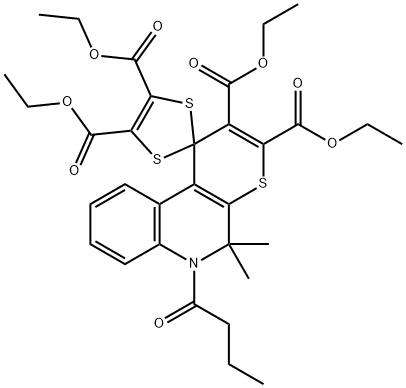 tetraethyl 6'-butyryl-5',5'-dimethyl-5',6'-dihydrospiro(1,3-dithiole-2,1'-[1'H]-thiopyrano[2,3-c]quinoline)-2',3',4,5-tetracarboxylate 구조식 이미지