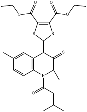diethyl 2-(2,2,6-trimethyl-1-(3-methylbutanoyl)-3-thioxo-2,3-dihydro-4(1H)-quinolinylidene)-1,3-dithiole-4,5-dicarboxylate Structure