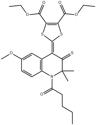 diethyl 2-(6-methoxy-2,2-dimethyl-1-pentanoyl-3-thioxo-2,3-dihydroquinolin-4(1H)-ylidene)-1,3-dithiole-4,5-dicarboxylate Structure