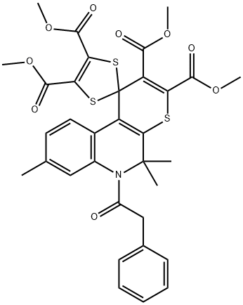 tetramethyl 5,5,8-trimethyl-6-(phenylacetyl)-5,6-dihydrospiro(1H-thiopyrano[2,3-c]quinoline-1,2'-[1,3]-dithiole)-2,3,4',5'-tetracarboxylate 구조식 이미지