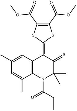 dimethyl 2-(2,2,6,8-tetramethyl-1-propionyl-3-thioxo-2,3-dihydro-4(1H)-quinolinylidene)-1,3-dithiole-4,5-dicarboxylate 구조식 이미지