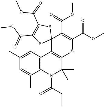 tetramethyl 5,5,7,9-tetramethyl-6-propionyl-5,6-dihydrospiro(1H-thiopyrano[2,3-c]quinoline-1,2'-[1,3]-dithiole)-2,3,4',5'-tetracarboxylate Structure