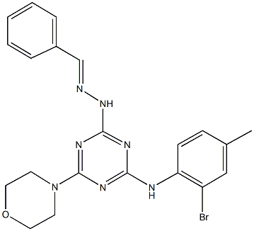 benzaldehyde [4-(2-bromo-4-methylanilino)-6-(4-morpholinyl)-1,3,5-triazin-2-yl]hydrazone 구조식 이미지