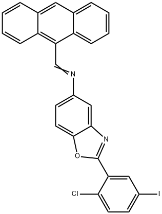 N-(9-anthrylmethylene)-N-[2-(2-chloro-5-iodophenyl)-1,3-benzoxazol-5-yl]amine 구조식 이미지