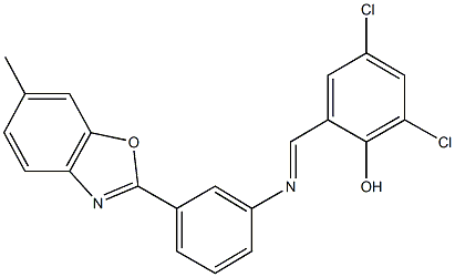 2,4-dichloro-6-({[3-(6-methyl-1,3-benzoxazol-2-yl)phenyl]imino}methyl)phenol Structure