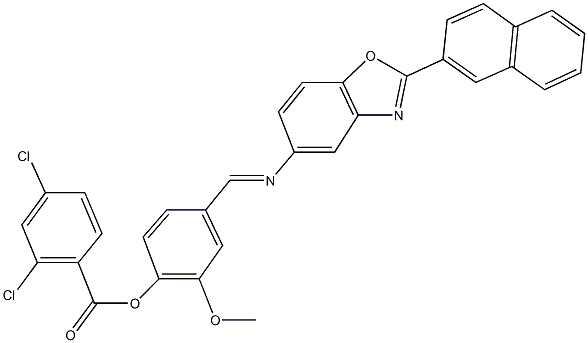 2-methoxy-4-({[2-(2-naphthyl)-1,3-benzoxazol-5-yl]imino}methyl)phenyl 2,4-dichlorobenzoate Structure