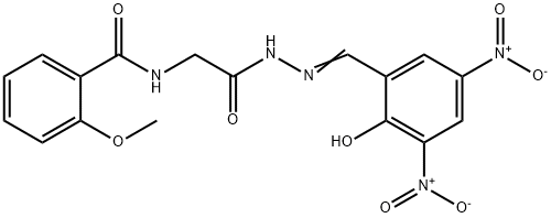 N-[2-(2-{2-hydroxy-3,5-bisnitrobenzylidene}hydrazino)-2-oxoethyl]-2-methoxybenzamide 구조식 이미지