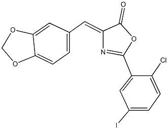 4-(1,3-benzodioxol-5-ylmethylene)-2-(2-chloro-5-iodophenyl)-1,3-oxazol-5(4H)-one Structure