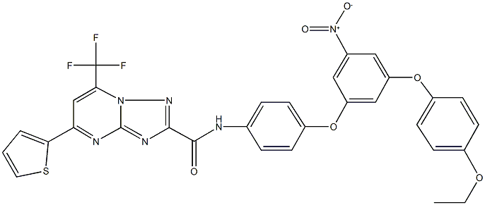 N-(4-{3-(4-ethoxyphenoxy)-5-nitrophenoxy}phenyl)-5-(2-thienyl)-7-(trifluoromethyl)[1,2,4]triazolo[1,5-a]pyrimidine-2-carboxamide 구조식 이미지