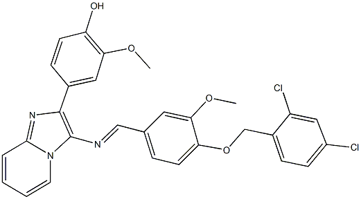 4-[3-({4-[(2,4-dichlorobenzyl)oxy]-3-methoxybenzylidene}amino)imidazo[1,2-a]pyridin-2-yl]-2-methoxyphenol 구조식 이미지