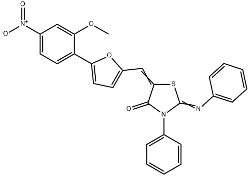 5-[(5-{4-nitro-2-methoxyphenyl}-2-furyl)methylene]-3-phenyl-2-(phenylimino)-1,3-thiazolidin-4-one 구조식 이미지