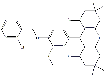 9-{4-[(2-chlorobenzyl)oxy]-3-methoxyphenyl}-3,3,6,6-tetramethyl-3,4,5,6,7,9-hexahydro-1H-xanthene-1,8(2H)-dione Structure