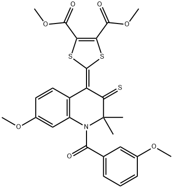 dimethyl 2-(2,2-dimethyl-7-(methyloxy)-1-{[3-(methyloxy)phenyl]carbonyl}-3-thioxo-2,3-dihydroquinolin-4(1H)-ylidene)-1,3-dithiole-4,5-dicarboxylate 구조식 이미지