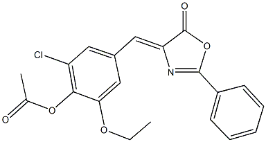 2-chloro-6-ethoxy-4-[(5-oxo-2-phenyl-1,3-oxazol-4(5H)-ylidene)methyl]phenyl acetate 구조식 이미지