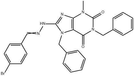 4-bromobenzaldehyde [3-methyl-2,6-dioxo-1,7-bis(phenylmethyl)-2,3,6,7-tetrahydro-1H-purin-8-yl]hydrazone 구조식 이미지