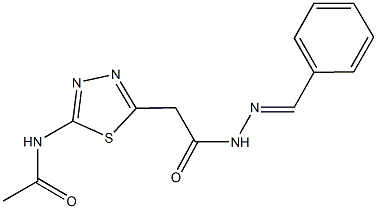 N-{5-[2-(2-benzylidenehydrazino)-2-oxoethyl]-1,3,4-thiadiazol-2-yl}acetamide 구조식 이미지