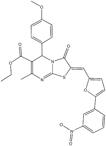ethyl 2-[(5-{3-nitrophenyl}-2-furyl)methylene]-5-(4-methoxyphenyl)-7-methyl-3-oxo-2,3-dihydro-5H-[1,3]thiazolo[3,2-a]pyrimidine-6-carboxylate Structure