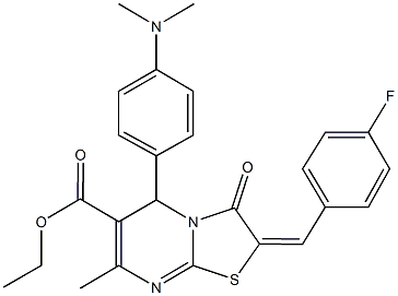 ethyl 5-[4-(dimethylamino)phenyl]-2-(4-fluorobenzylidene)-7-methyl-3-oxo-2,3-dihydro-5H-[1,3]thiazolo[3,2-a]pyrimidine-6-carboxylate 구조식 이미지