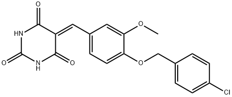 5-{4-[(4-chlorobenzyl)oxy]-3-methoxybenzylidene}-2,4,6(1H,3H,5H)-pyrimidinetrione Structure