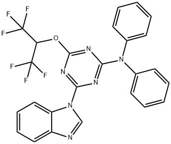 N-{4-(1H-benzimidazol-1-yl)-6-[2,2,2-trifluoro-1-(trifluoromethyl)ethoxy]-1,3,5-triazin-2-yl}-N,N-diphenylamine 구조식 이미지