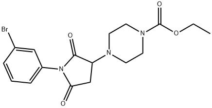 ethyl 4-[1-(3-bromophenyl)-2,5-dioxo-3-pyrrolidinyl]-1-piperazinecarboxylate Structure