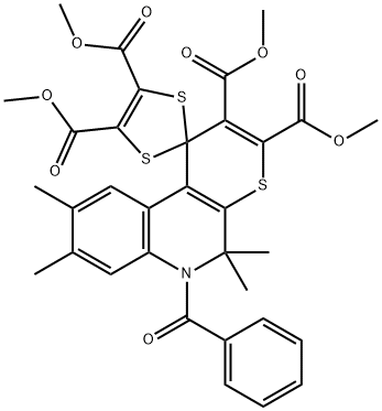 tetramethyl 6-benzoyl-5,5,8,9-tetramethyl-5,6-dihydrospiro(1H-thiopyrano[2,3-c]quinoline-1,2'-[1,3]-dithiole)-2,3,4',5'-tetracarboxylate 구조식 이미지
