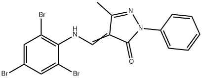 5-methyl-2-phenyl-4-[(2,4,6-tribromoanilino)methylene]-2,4-dihydro-3H-pyrazol-3-one Structure
