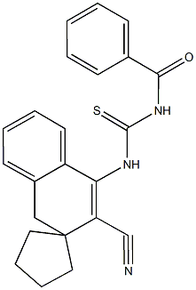 N-benzoyl-N'-(2-cyano-3,4-dihydrospiro[naphthalene-3,1'-cyclopentane]-1-yl)thiourea 구조식 이미지