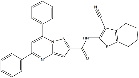 N-(3-cyano-4,5,6,7-tetrahydro-1-benzothien-2-yl)-5,7-diphenylpyrazolo[1,5-a]pyrimidine-2-carboxamide 구조식 이미지