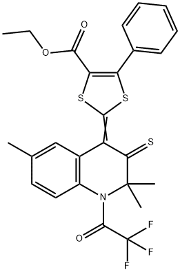 ethyl 5-phenyl-2-(2,2,6-trimethyl-3-thioxo-1-(trifluoroacetyl)-2,3-dihydro-4(1H)-quinolinylidene)-1,3-dithiole-4-carboxylate Structure