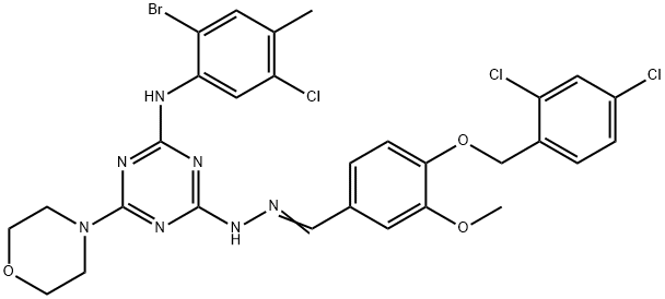 4-[(2,4-dichlorobenzyl)oxy]-3-methoxybenzaldehyde [4-(2-bromo-5-chloro-4-methylanilino)-6-(4-morpholinyl)-1,3,5-triazin-2-yl]hydrazone 구조식 이미지