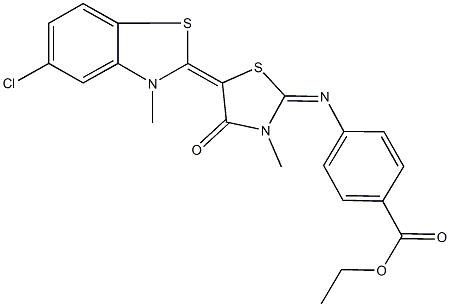 ethyl 4-{[5-(5-chloro-3-methyl-1,3-benzothiazol-2(3H)-ylidene)-3-methyl-4-oxo-1,3-thiazolidin-2-ylidene]amino}benzoate Structure