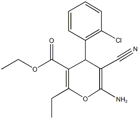 ethyl 6-amino-4-(2-chlorophenyl)-5-cyano-2-ethyl-4H-pyran-3-carboxylate 구조식 이미지