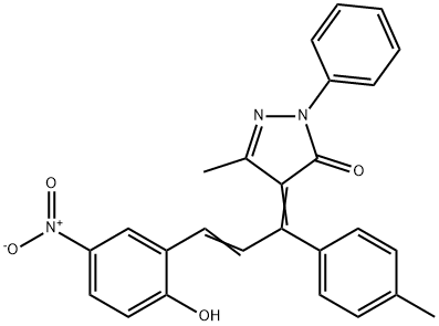 4-[3-{2-hydroxy-5-nitrophenyl}-1-(4-methylphenyl)-2-propenylidene]-5-methyl-2-phenyl-2,4-dihydro-3H-pyrazol-3-one 구조식 이미지