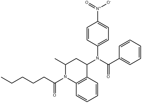 N-(1-hexanoyl-2-methyl-1,2,3,4-tetrahydroquinolin-4-yl)-N-{4-nitrophenyl}benzamide 구조식 이미지