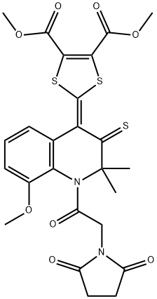 dimethyl 2-(1-[(2,5-dioxo-1-pyrrolidinyl)acetyl]-8-methoxy-2,2-dimethyl-3-thioxo-2,3-dihydro-4(1H)-quinolinylidene)-1,3-dithiole-4,5-dicarboxylate 구조식 이미지