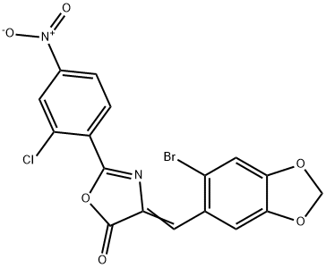 4-[(6-bromo-1,3-benzodioxol-5-yl)methylene]-2-{2-chloro-4-nitrophenyl}-1,3-oxazol-5(4H)-one 구조식 이미지