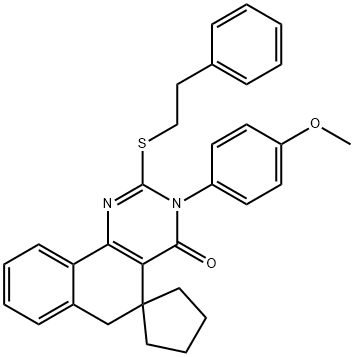 3-(4-methoxyphenyl)-2-[(2-phenylethyl)sulfanyl]-5,6-dihydrospiro(benzo[h]quinazoline-5,1'-cyclopentane)-4(3H)-one 구조식 이미지