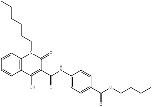 butyl 4-{[(1-hexyl-4-hydroxy-2-oxo-1,2-dihydroquinolin-3-yl)carbonyl]amino}benzoate Structure