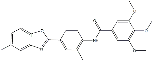 3,4,5-trimethoxy-N-[2-methyl-4-(5-methyl-1,3-benzoxazol-2-yl)phenyl]benzamide 구조식 이미지