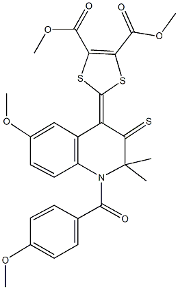 dimethyl 2-(6-methoxy-1-(4-methoxybenzoyl)-2,2-dimethyl-3-thioxo-2,3-dihydro-4(1H)-quinolinylidene)-1,3-dithiole-4,5-dicarboxylate 구조식 이미지