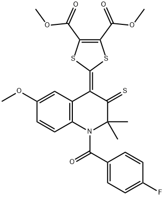 dimethyl 2-(1-(4-fluorobenzoyl)-6-methoxy-2,2-dimethyl-3-thioxo-2,3-dihydro-4(1H)-quinolinylidene)-1,3-dithiole-4,5-dicarboxylate Structure