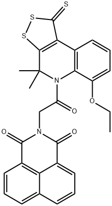 2-[2-(6-ethoxy-4,4-dimethyl-1-thioxo-1,4-dihydro-5H-[1,2]dithiolo[3,4-c]quinolin-5-yl)-2-oxoethyl]-1H-benzo[de]isoquinoline-1,3(2H)-dione 구조식 이미지