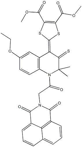 dimethyl 2-(1-[(1,3-dioxo-1H-benzo[de]isoquinolin-2(3H)-yl)acetyl]-6-(ethyloxy)-2,2-dimethyl-3-thioxo-2,3-dihydroquinolin-4(1H)-ylidene)-1,3-dithiole-4,5-dicarboxylate 구조식 이미지