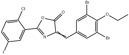 2-(2-chloro-5-iodophenyl)-4-(3,5-dibromo-4-ethoxybenzylidene)-1,3-oxazol-5(4H)-one 구조식 이미지