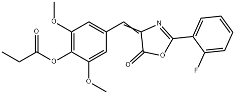 4-[(2-(2-fluorophenyl)-5-oxo-1,3-oxazol-4(5H)-ylidene)methyl]-2,6-dimethoxyphenyl propionate 구조식 이미지