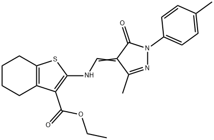 ethyl 2-({[3-methyl-1-(4-methylphenyl)-5-oxo-1,5-dihydro-4H-pyrazol-4-ylidene]methyl}amino)-4,5,6,7-tetrahydro-1-benzothiophene-3-carboxylate 구조식 이미지