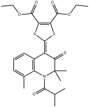 diethyl 2-(1-isobutyryl-2,2,8-trimethyl-3-thioxo-2,3-dihydro-4(1H)-quinolinylidene)-1,3-dithiole-4,5-dicarboxylate Structure