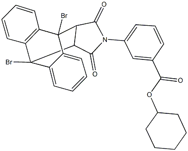 cyclohexyl 3-(1,8-dibromo-16,18-dioxo-17-azapentacyclo[6.6.5.0~2,7~.0~9,14~.0~15,19~]nonadeca-2,4,6,9,11,13-hexaen-17-yl)benzoate 구조식 이미지